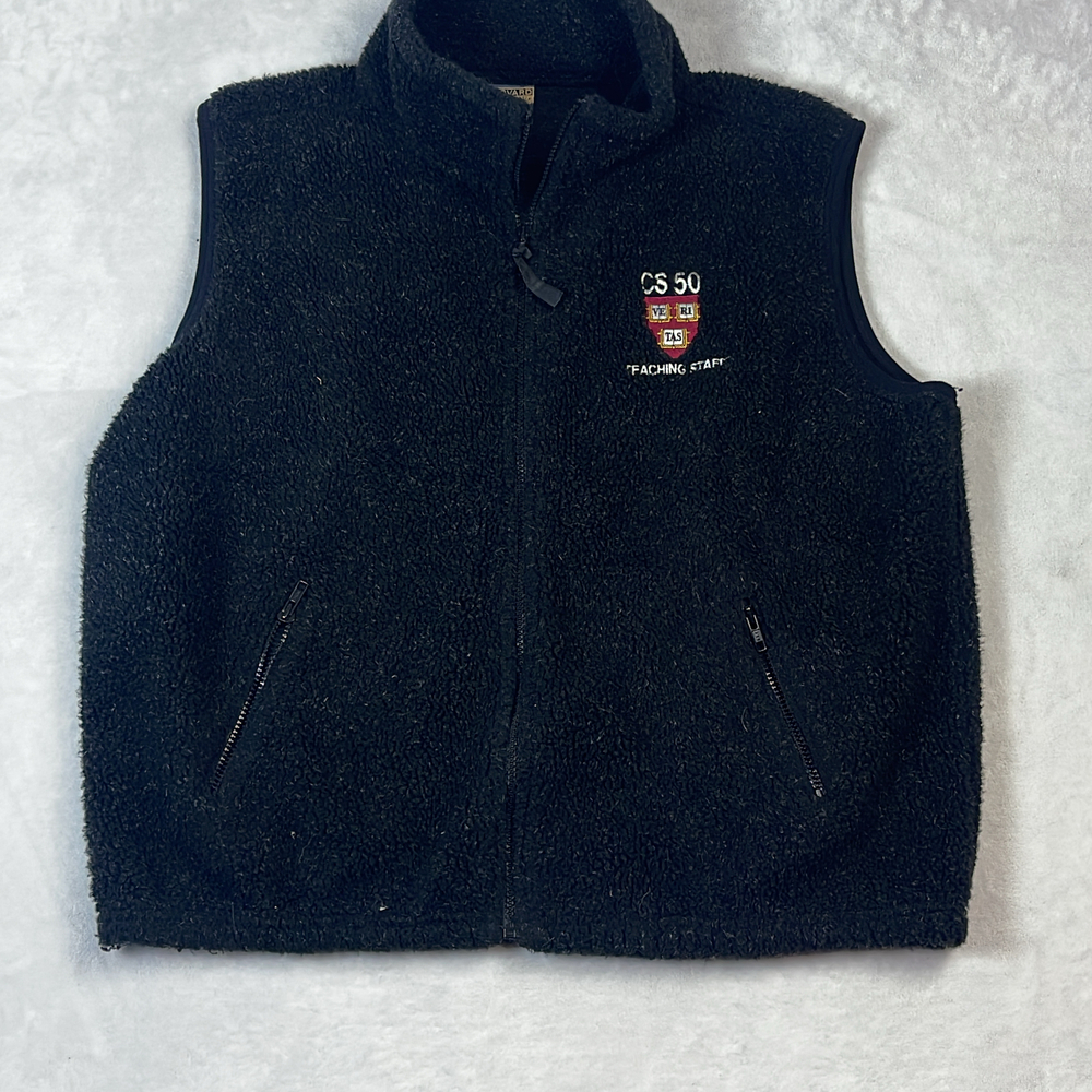 Harvard CS50 Teaching Staff Men's Black Fleece Vest Size Large Sherpa Pile
